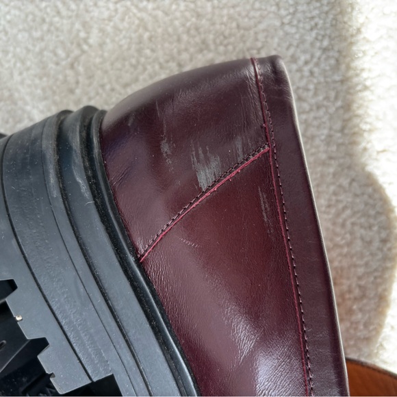 Sezane Albane Style Burgundy Leather Platform Loafers Chunky Lug Sole US 8.5 - Picture 6 of 10
